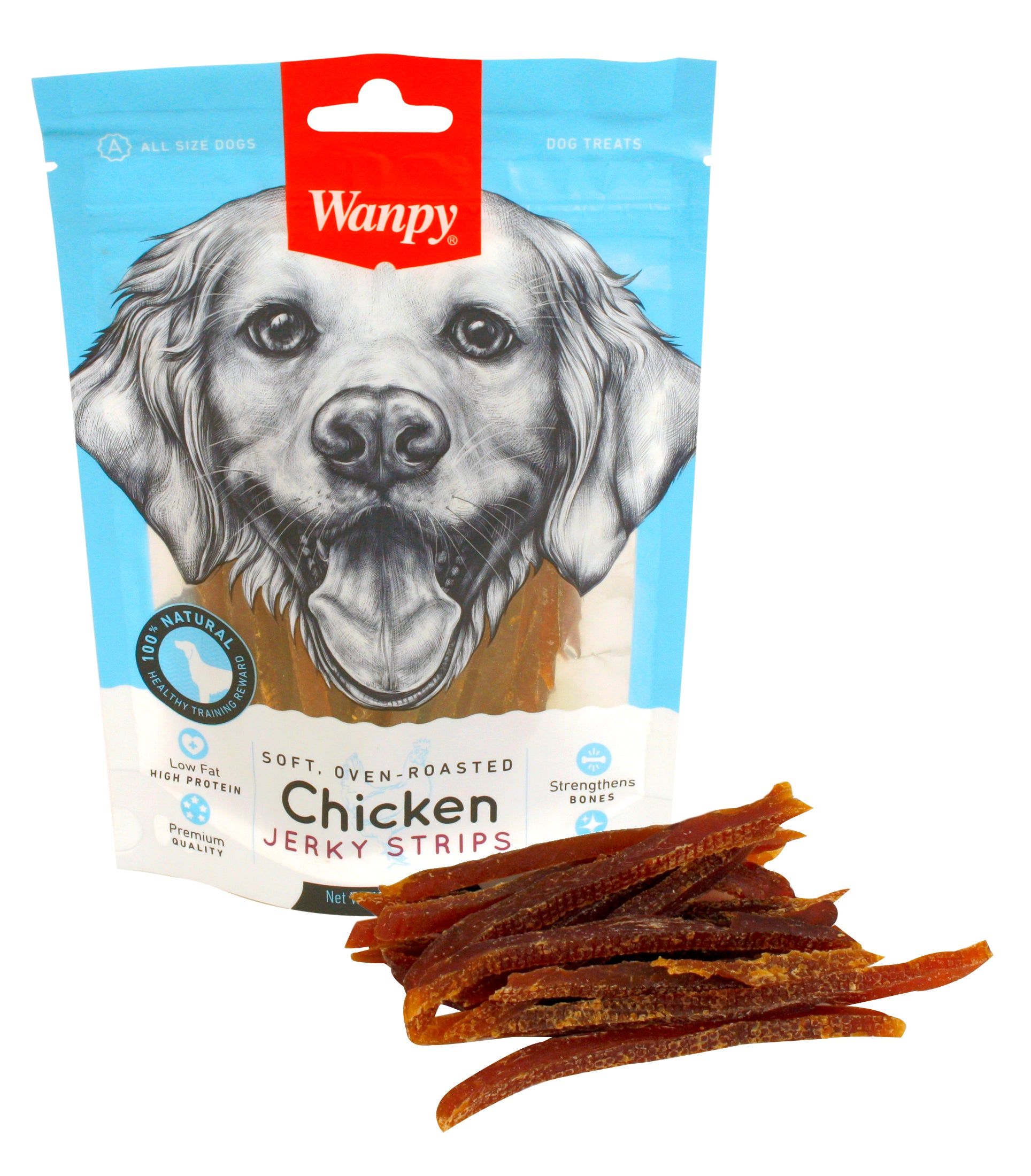 Wanpy Soft Oven-Roasted Chicken Jerky Strips WANPY DogDepot.nl