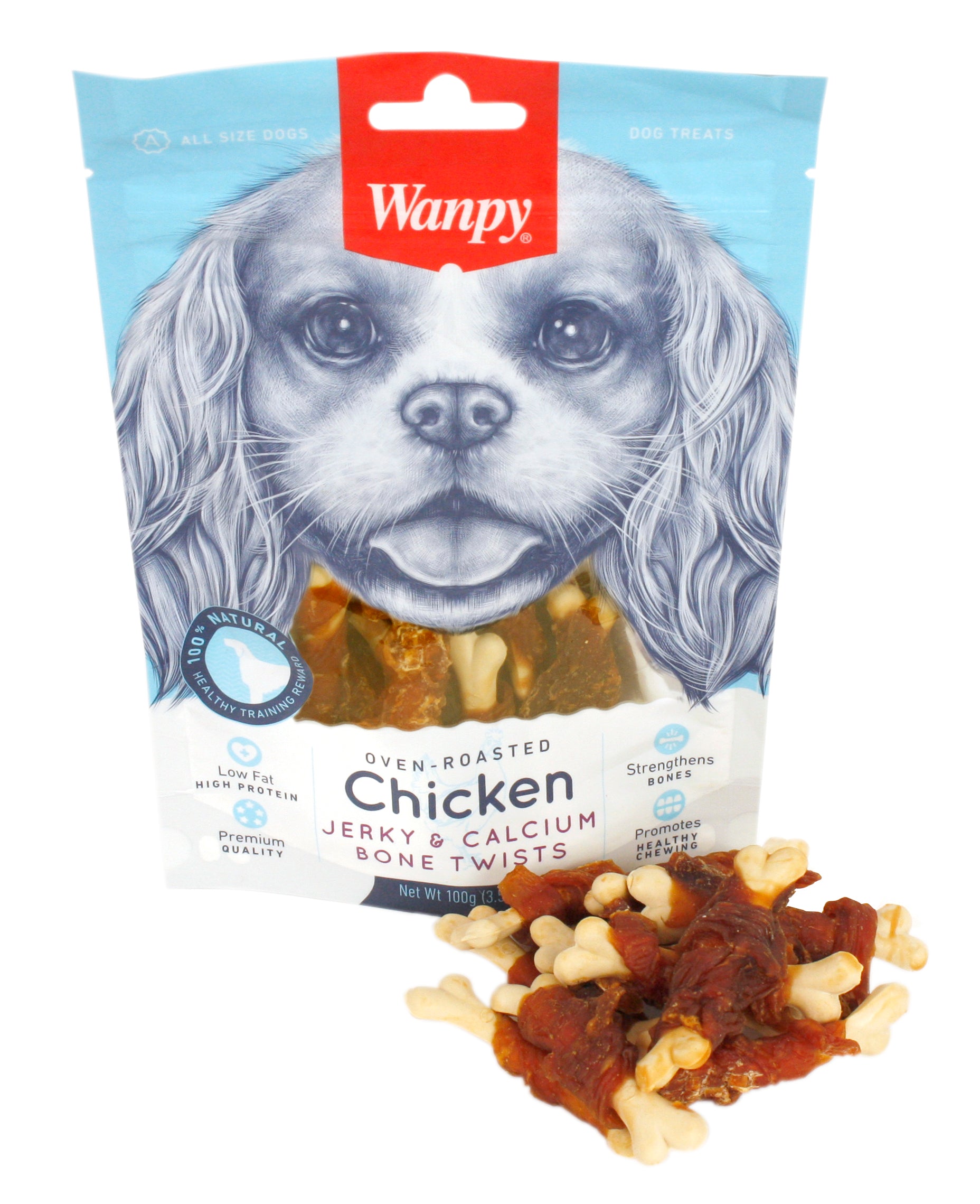Wanpy Oven-Roasted Chicken Jerky / Calcium Bone Twists WANPY DogDepot.nl
