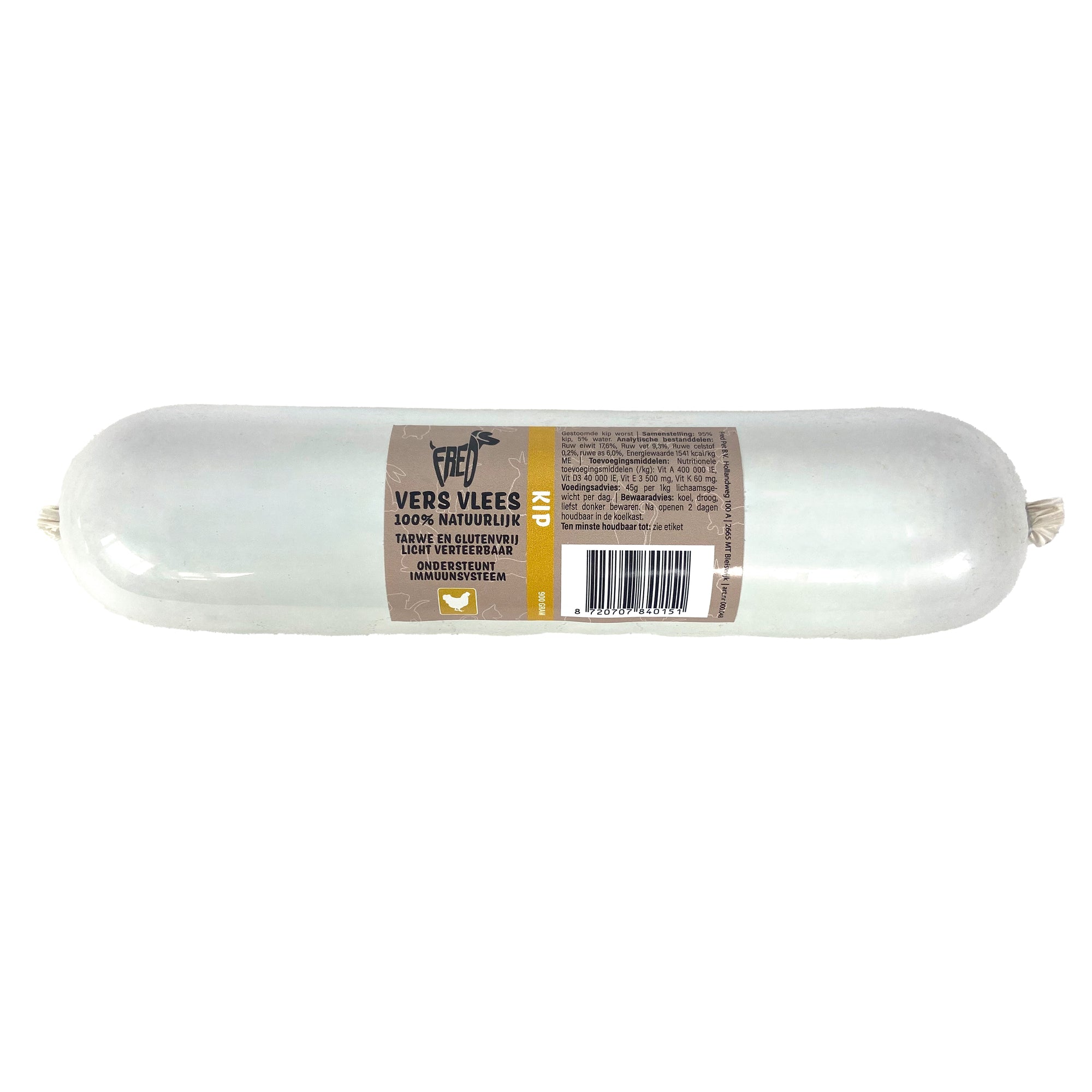 Freds Gestoomd Vers Vlees Worst Kip Tarwe En Glutenvrij FREDS DogDepot.nl