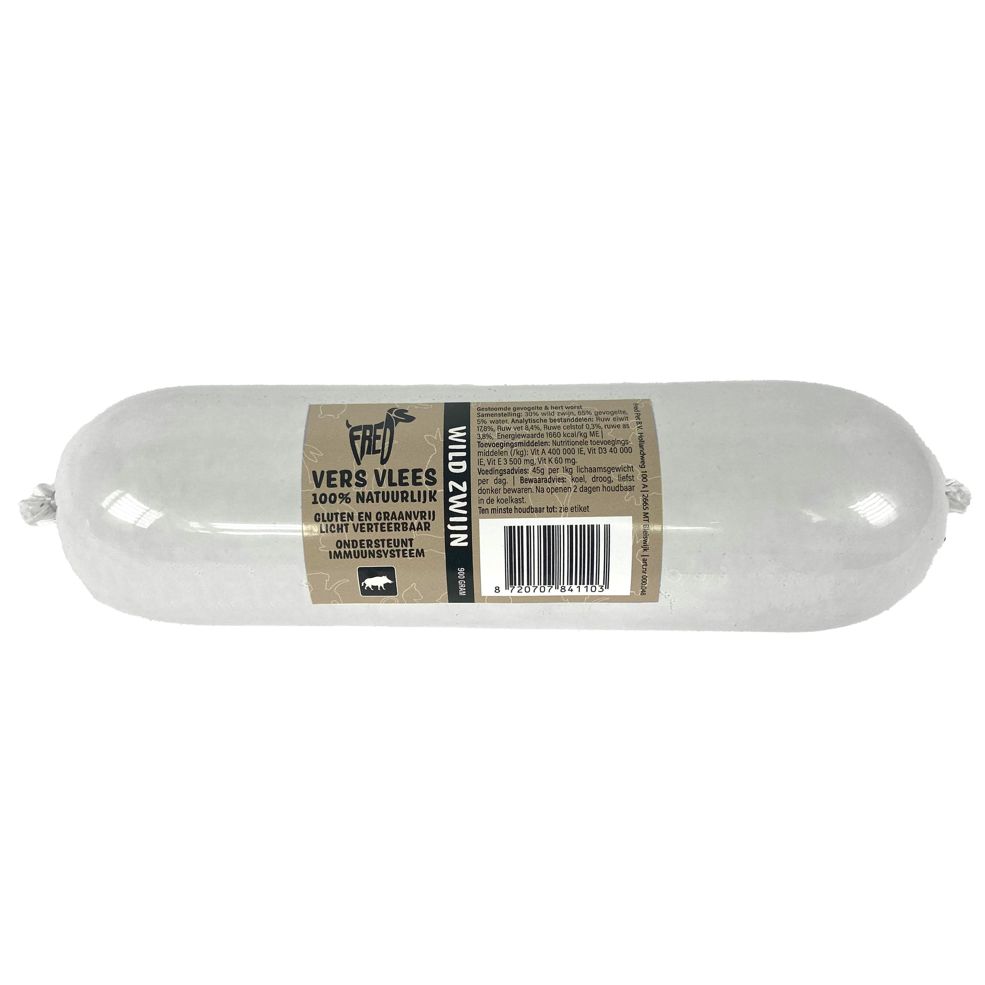 Freds Gestoomd Vers Vlees Worst Wild Zwijn Graan En Glutenvrij FREDS DogDepot.nl