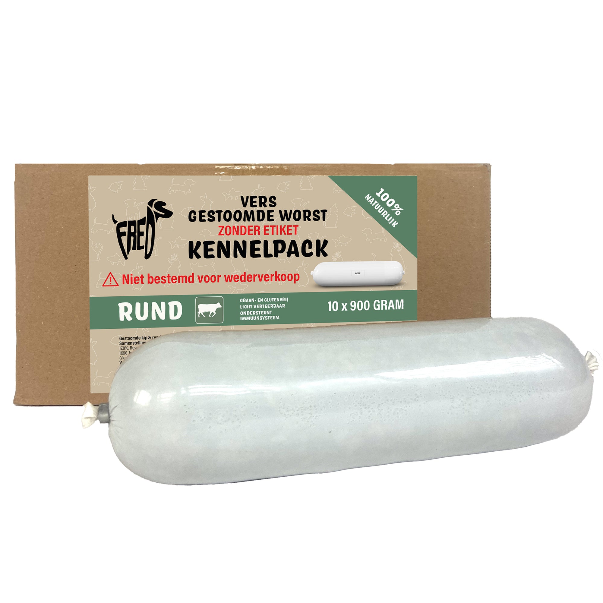 Freds Gestoomd Vers Vlees Worst Kennelpack Rund Tarwe En Glutenvrij FREDS DogDepot.nl