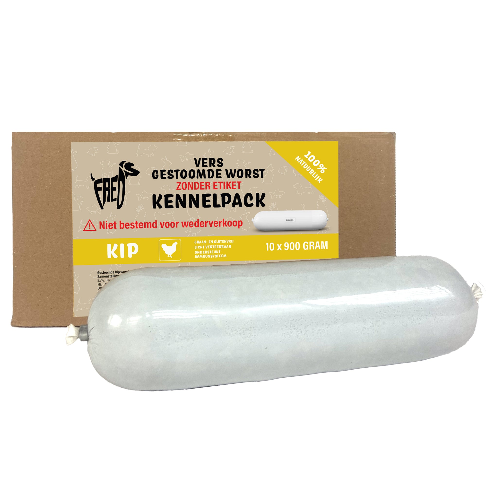 Freds Gestoomd Vers Vlees Worst Kennelpack Kip Tarwe En Glutenvrij FREDS DogDepot.nl