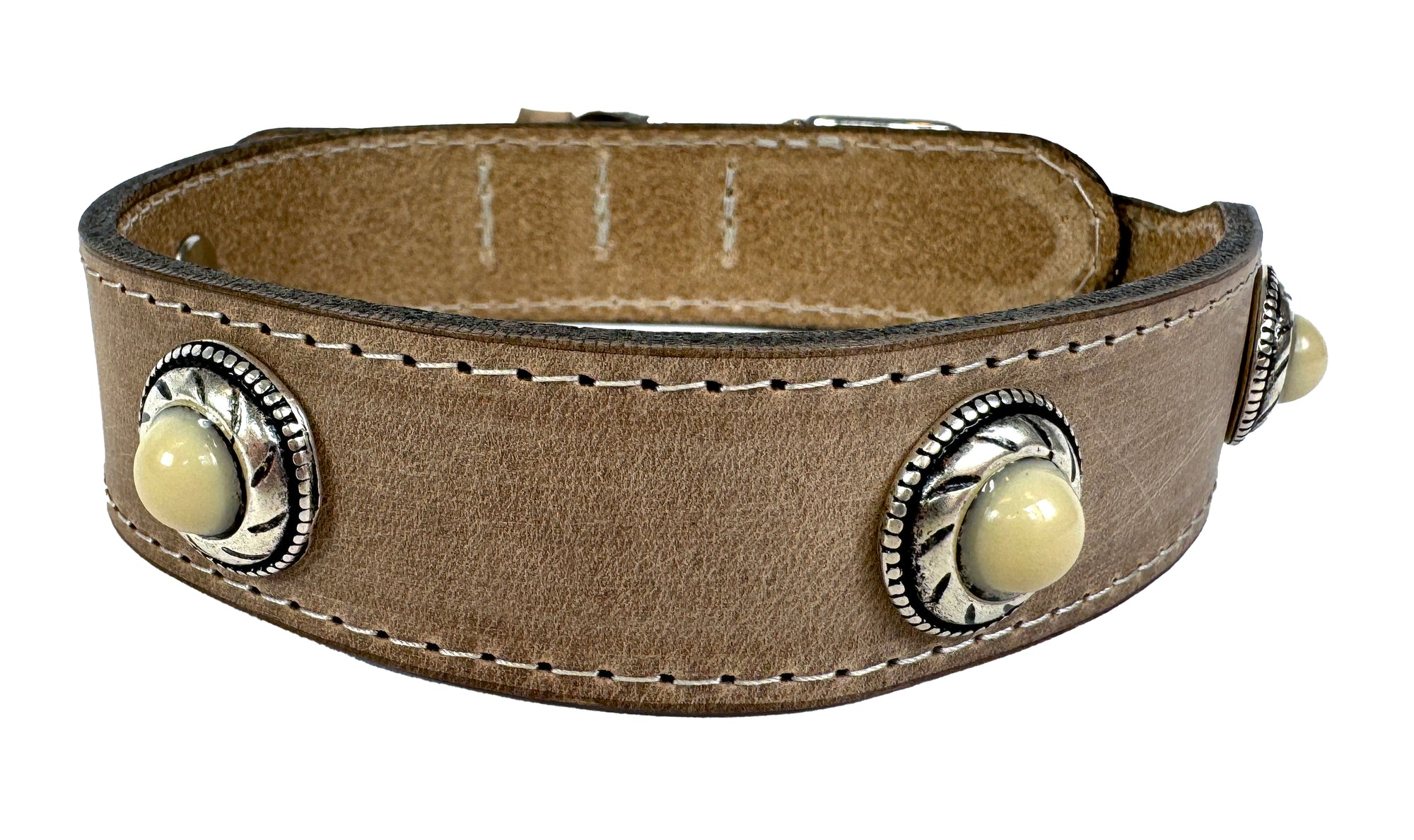 Sazzz Halsband Hond Boho Treasure Stone Vintage Leer Beige SAZZZ DogDepot.nl