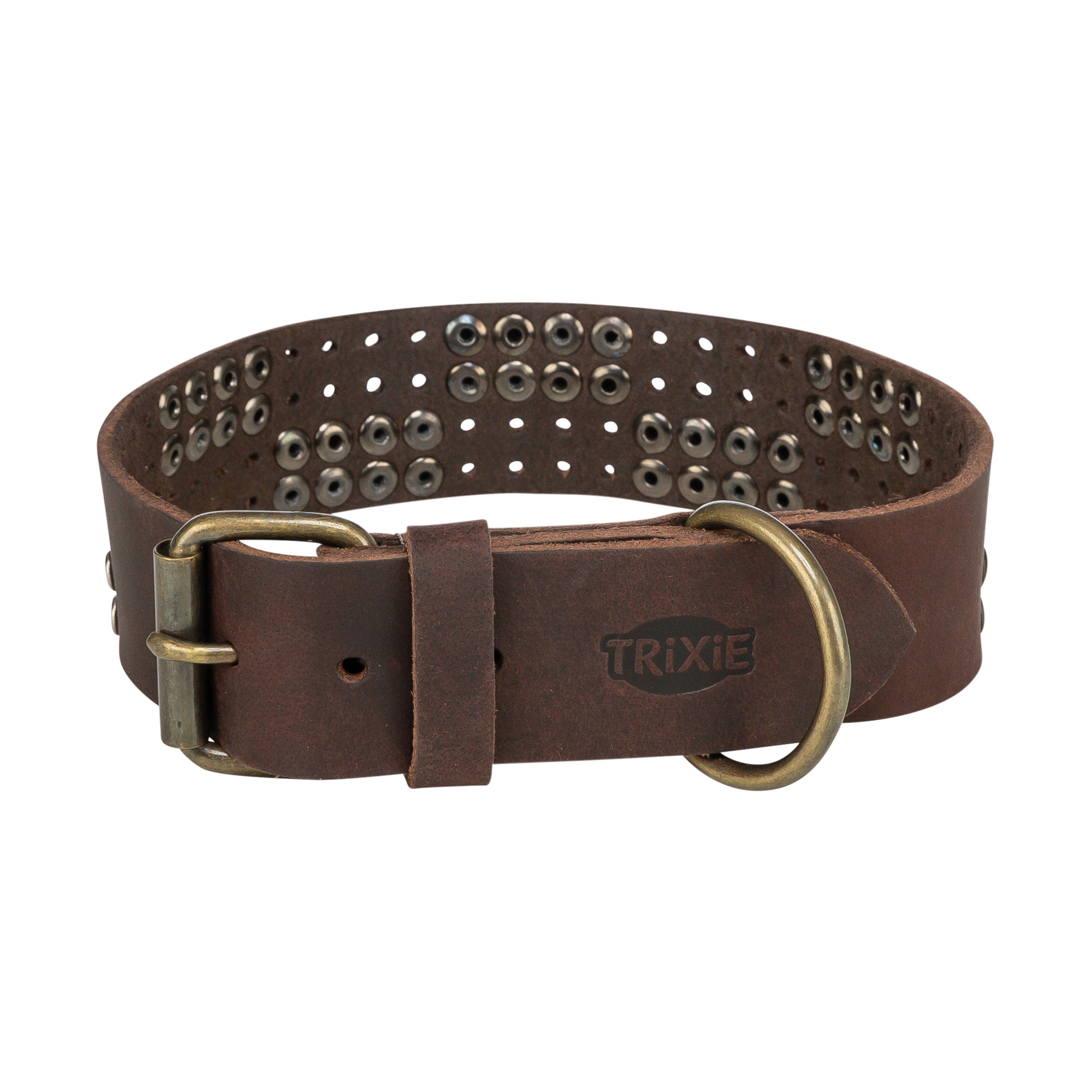 Trixie Halsband Hond Rivet Rustic Vetleer Donkerbruin TRIXIE DogDepot.nl